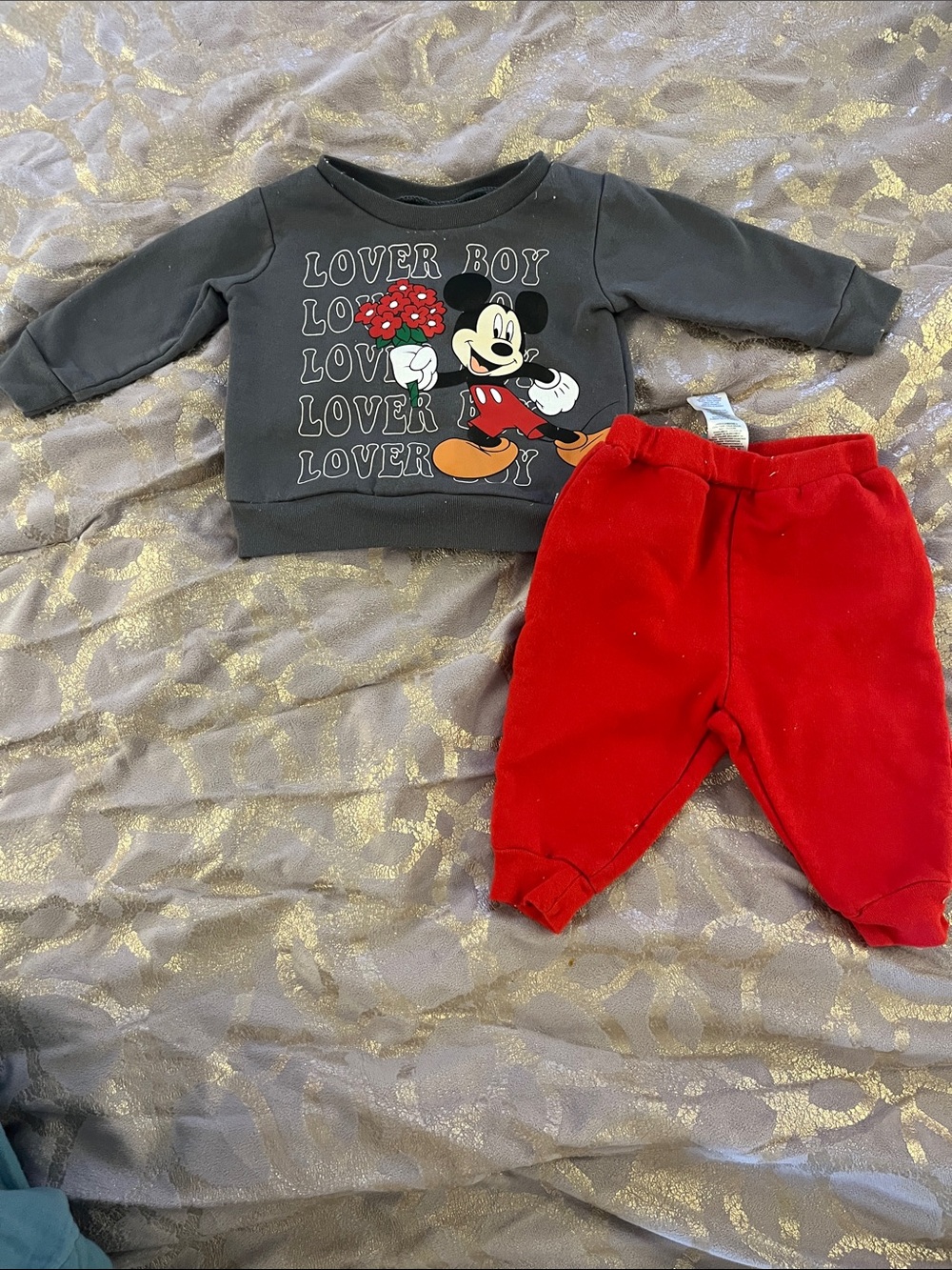 Disney Mickey Mouse Black Sweatshirt with Red Pants Matching Set